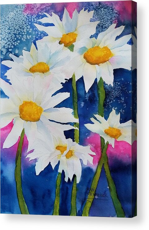 Daisies Acrylic Print featuring the painting Daisies in Navy by Ann Frederick