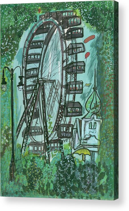 #new2022vogue Acrylic Print featuring the painting Das Riesenrad Ferris Wheel by Ludwig Bemelmans