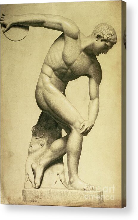 Nudity Acrylic Print featuring the drawing Discus Thrower, Drawing Of A Classical Sculpture, C.1874 by Evelyn De Morgan