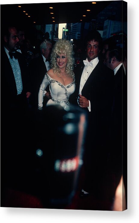 Vertical Acrylic Print featuring the photograph Dolly Parton And Sylvester Stallone by Art Zelin