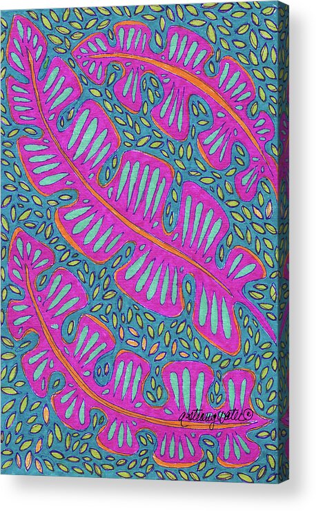 Doodles Tropical Leaves Acrylic Print featuring the painting Doodles Tropical Leaves by Andrea Strongwater