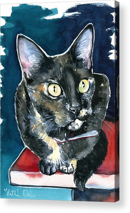 Cat Acrylic Print featuring the painting Duquesa Tortie Cat Painting by Dora Hathazi Mendes