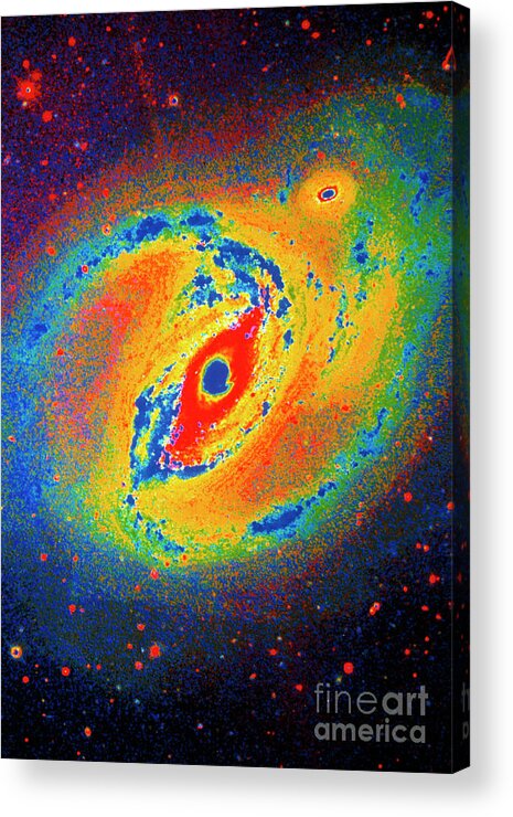 Optical Astronomy Acrylic Print featuring the photograph False-col. Optical Image Of Spiral Galaxy Ngc 1097 by Dr Jean Lorre/science Photo Library