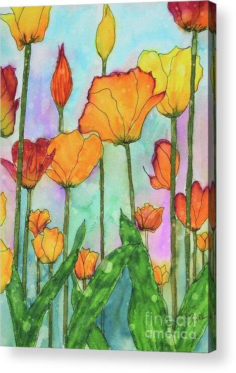 Barrieloustark Acrylic Print featuring the painting Fanciful Tulips by Barrie Stark