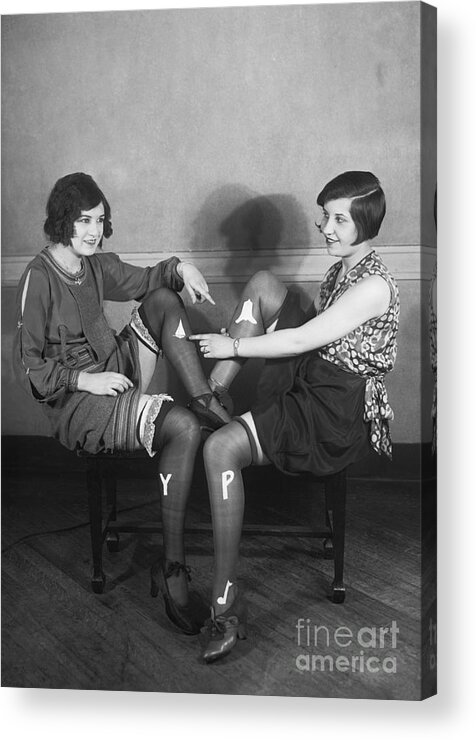 Hometown Acrylic Print featuring the photograph Flappers Show Off Embroidered Stocking by Bettmann