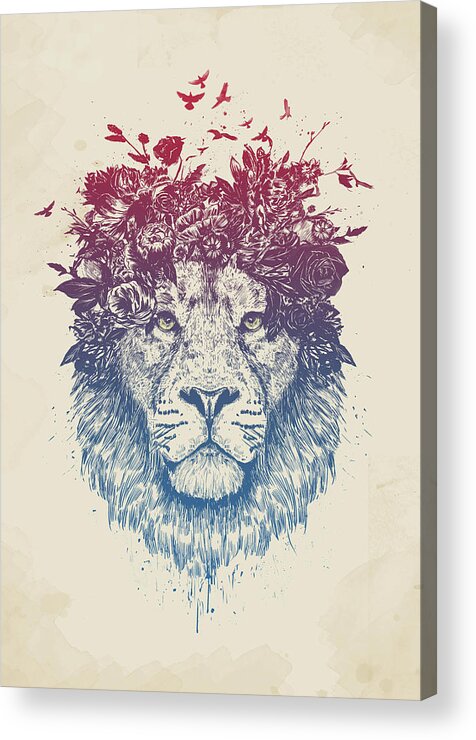 Lion Acrylic Print featuring the drawing Floral lion III by Balazs Solti