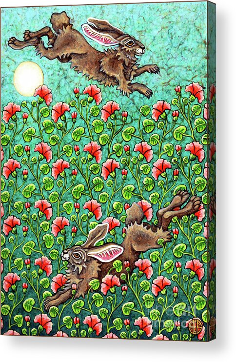 Hare Acrylic Print featuring the painting Flowered Hare 5 by Amy E Fraser