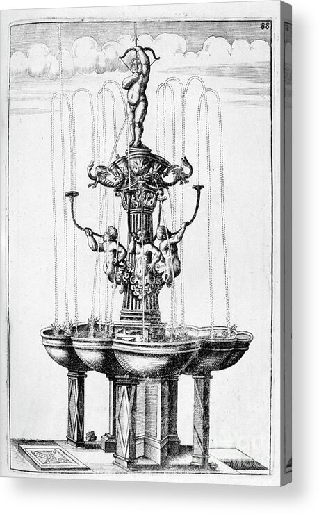 Engraving Acrylic Print featuring the drawing Fountain Design, 1664. Artist Georg by Print Collector