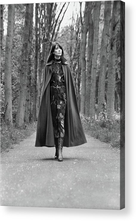 Fashion Acrylic Print featuring the photograph Francoise Hardy Walks the Bois de Boulogne, Paris by Arnaud de Rosnay