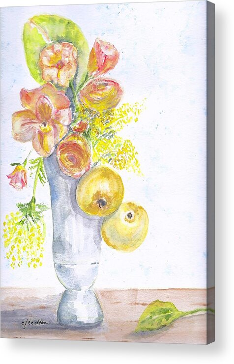 Fruit Acrylic Print featuring the painting Fruit and Flowers by Claudette Carlton