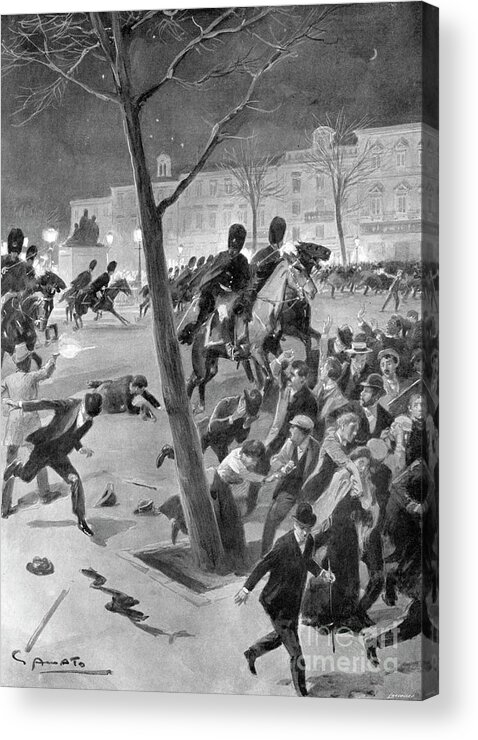 Horse Acrylic Print featuring the drawing Gendarmes Charging The Rioters by Print Collector