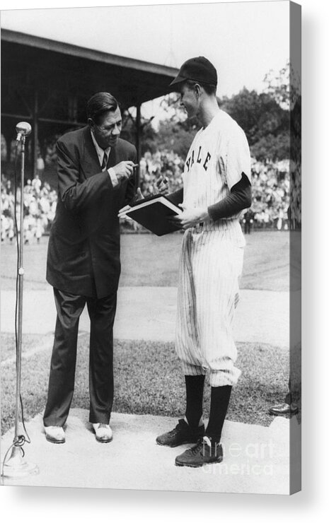 Young Men Acrylic Print featuring the photograph George Bush Presents Citation To Babe by Bettmann