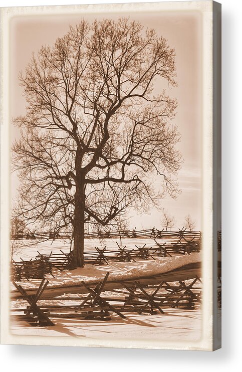 Civil War Acrylic Print featuring the photograph Gettysburg at Rest - Winter Blanket No. 1 Across the Wheatfield Road Near the Peach Orchard by Michael Mazaika