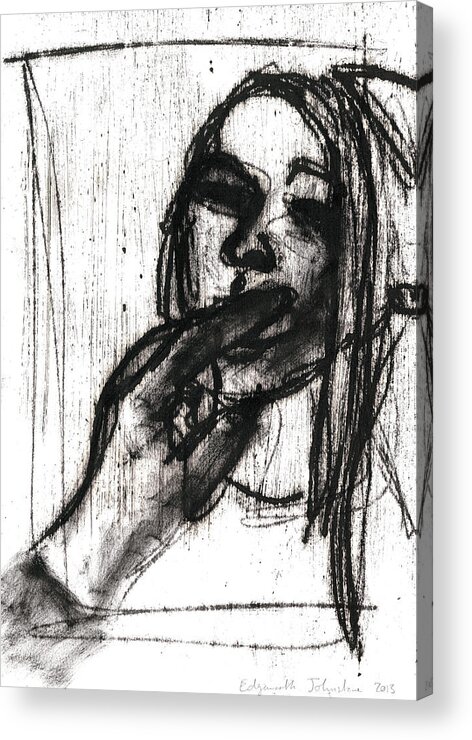 Girl Acrylic Print featuring the drawing Girl with Fingers in her Mouth by Edgeworth Johnstone
