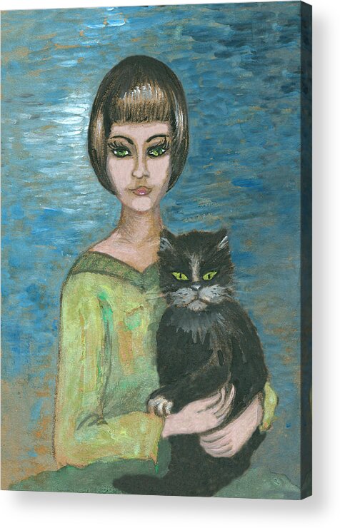 Pets Acrylic Print featuring the digital art Green Eyes by Mitza