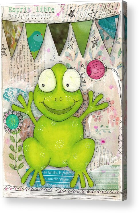 Illustration Acrylic Print featuring the mixed media Happy Frog by Barbara Orenya