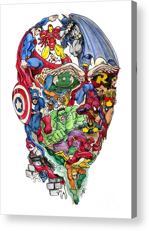 Superhero Acrylic Print featuring the drawing Heroic Mind by John Ashton Golden