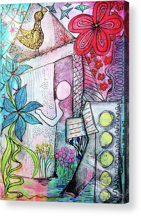 Spring Acrylic Print featuring the mixed media I Opened the Curtain and there was Spring by Mimulux Patricia No