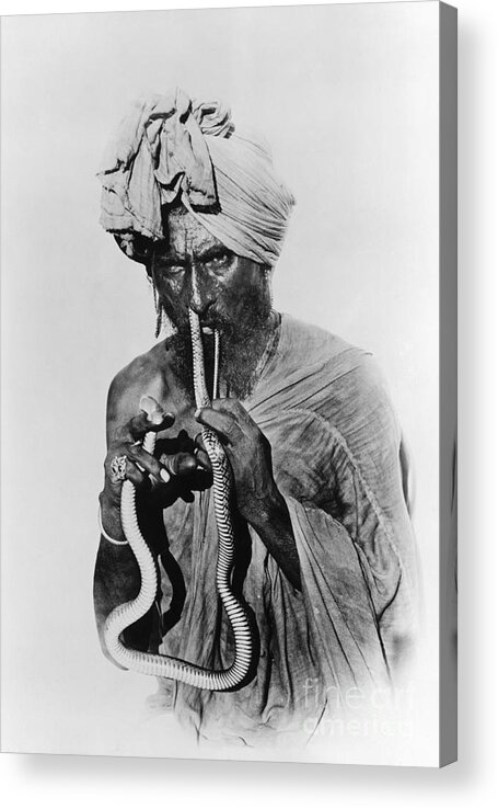 People Acrylic Print featuring the photograph Indian Snake Charmer With Reptile by Bettmann