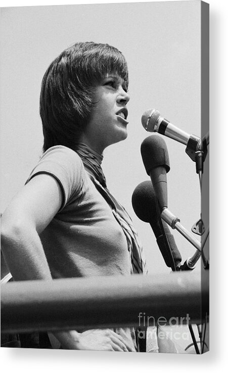 Mid Adult Women Acrylic Print featuring the photograph Jane Fonda Speaking At Antiwar Rally by Bettmann