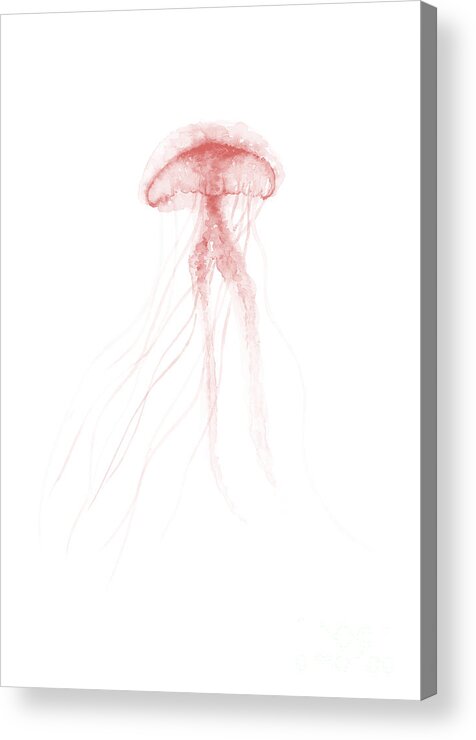 Sea Animals Acrylic Print featuring the painting Jellyfish Poster Sea Animals Watercolor Painting by Joanna Szmerdt