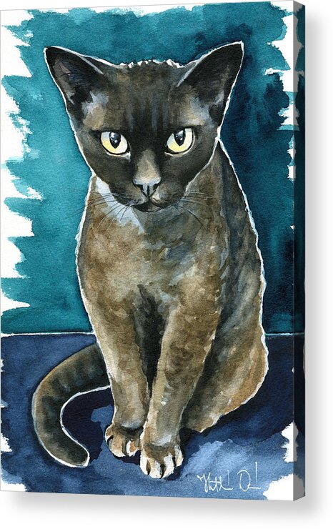 Cats Acrylic Print featuring the painting Joey - Devon Rex Cat Painting by Dora Hathazi Mendes