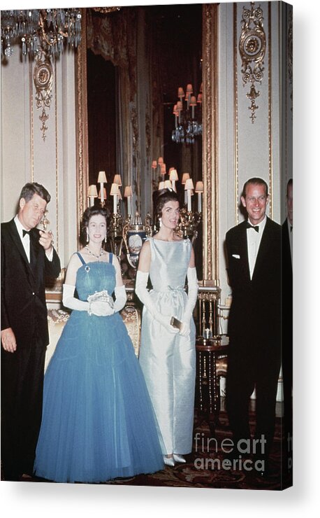 People Acrylic Print featuring the photograph John F. Kennedy And Queen Elizabeth II by Bettmann