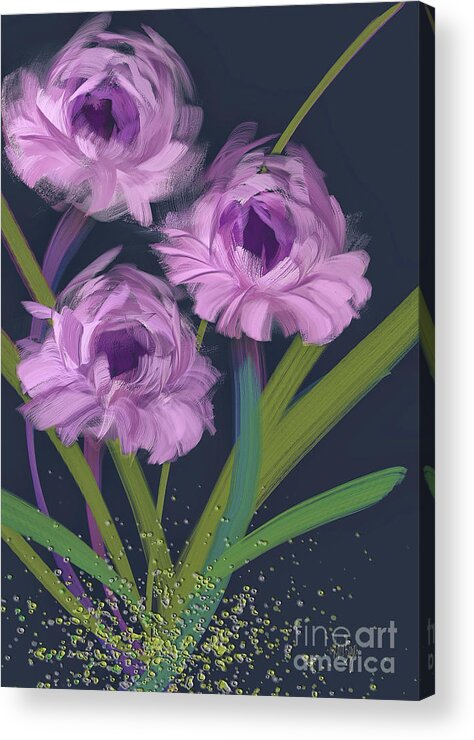 Flower Acrylic Print featuring the digital art Lavender Posies by Lois Bryan