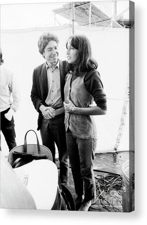 Singer Acrylic Print featuring the photograph Leonard Cohen And Joan Baez At Newport by The Estate Of David Gahr