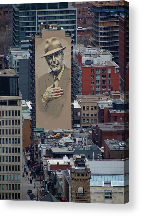 Montreal Acrylic Print featuring the digital art Leonard Cohen Mural Montreal by Marlin and Laura Hum