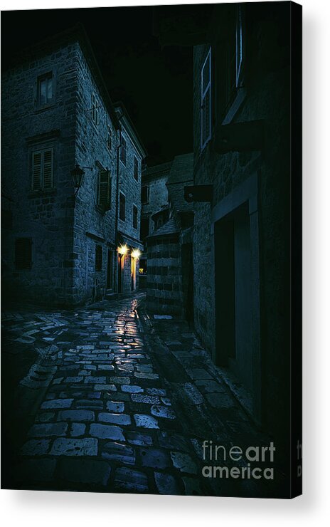 Eastern European Culture Acrylic Print featuring the photograph Light In A Dark Alley, Kotor, Montenegro by Tunart