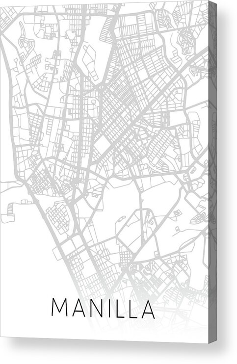 Manilla Acrylic Print featuring the mixed media Manilla Philippines City Map Black and White Street Series by Design Turnpike