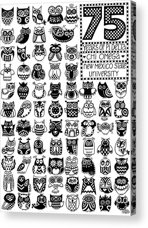 Coloring Books Acrylic Print featuring the mixed media Many Owls by Siobhan
