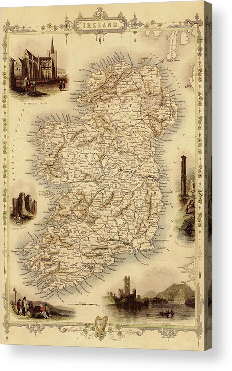 Journey Acrylic Print featuring the digital art Map Of Ireland From 1851 by Nicoolay