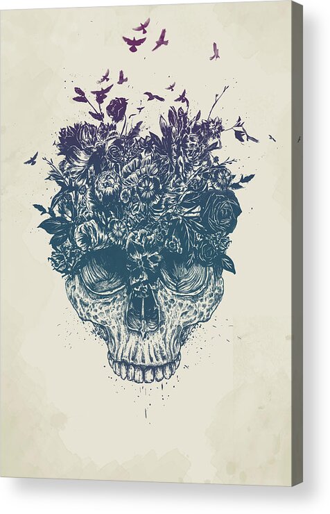 Skull Acrylic Print featuring the drawing My head is jungle by Balazs Solti