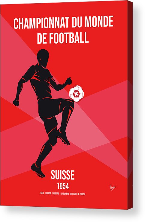 World Acrylic Print featuring the digital art No05 My 1954 Suisse Soccer World Cup poster by Chungkong Art