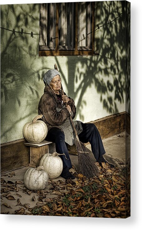 Woman Acrylic Print featuring the photograph Old Woman With Pumpkins by George