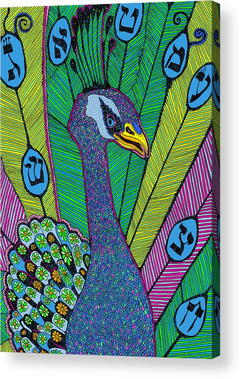 Peacock Acrylic Print featuring the painting Peacock by Yom Tov Blumenthal