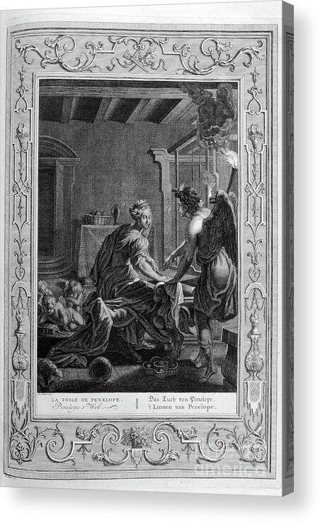 Working Acrylic Print featuring the drawing Penelope At Her Loom, 1733. Artist by Print Collector