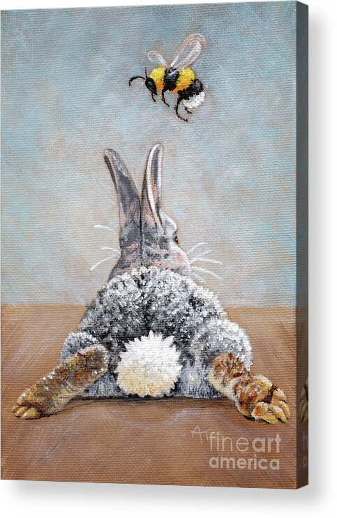 Rabbit Acrylic Print featuring the painting Peter's Bunny Tail Rabbit Painting by Annie Troe