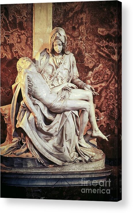 Michelangelo Buonarroti Acrylic Print featuring the sculpture Pieta By Michelangelo, St Peters Basilica by Michelangelo Buonarroti