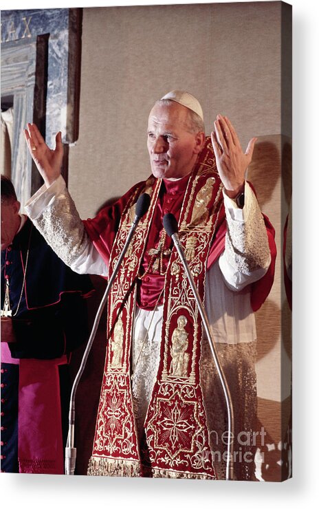 Three Quarter Length Acrylic Print featuring the photograph Pope John Paul II Speaking To Cardinals by Bettmann