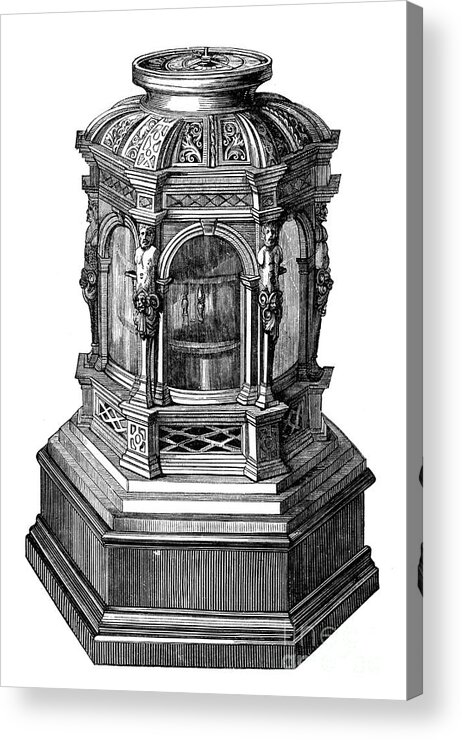 Engraving Acrylic Print featuring the drawing Portable Clock, 14th-16th Century, 1870 by Print Collector