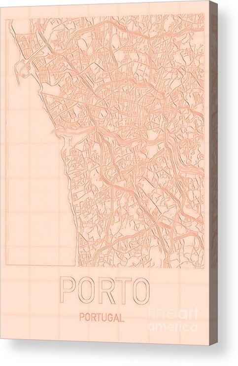 Porto Acrylic Print featuring the digital art Porto Blueprint City Map by HELGE Art Gallery
