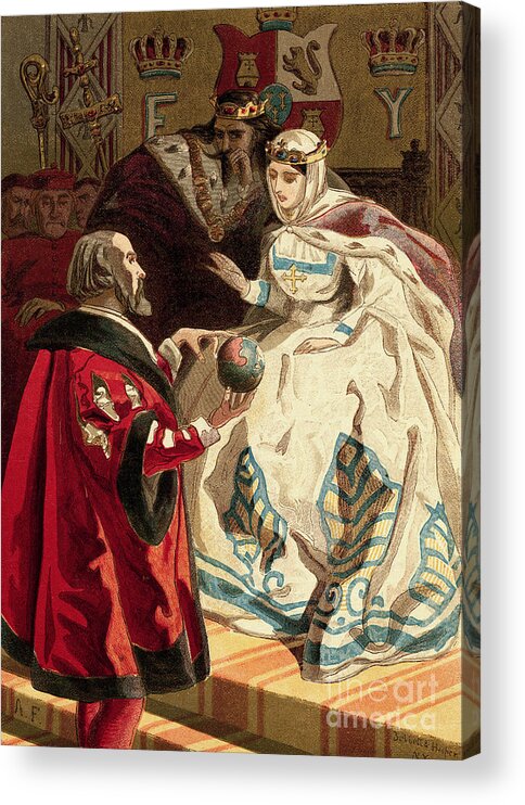 Christopher Columbus Acrylic Print featuring the photograph Portrait Of Columbus And Queen Isabella by Bettmann