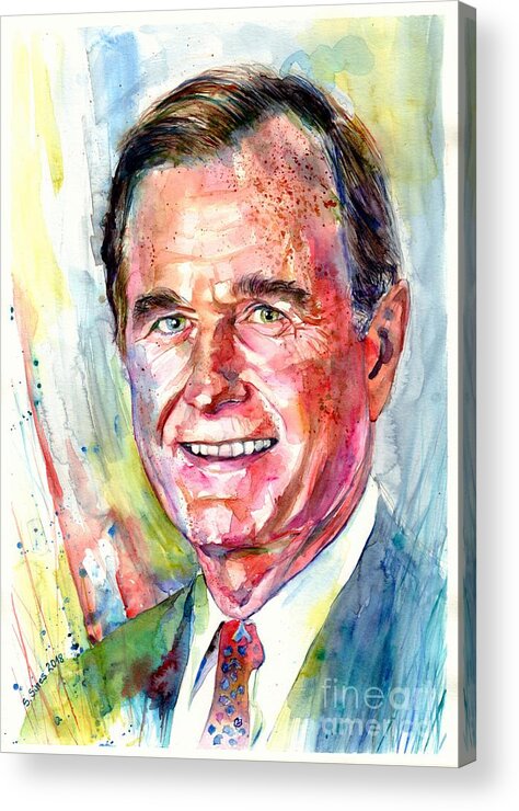 George Acrylic Print featuring the painting President George H. W. Bush portrait by Suzann Sines