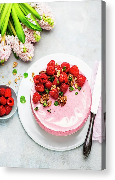 Ip_13401027 Acrylic Print featuring the photograph Raspberry Cheesecake With A Biscuit Base by Ewgenija Schall