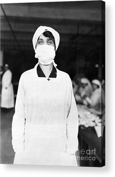 People Acrylic Print featuring the photograph Red Cross Worker With Influenza Mask by Bettmann