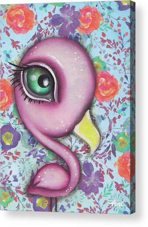 Flamingo Acrylic Print featuring the painting Rosita Flamingo by Abril Andrade