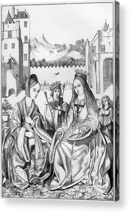 Engraving Acrylic Print featuring the drawing Saint Catherine Of Alexandria, 15th by Print Collector